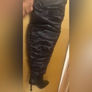 Brandon Blackwood Shiny Black Ruched Heeled Boots